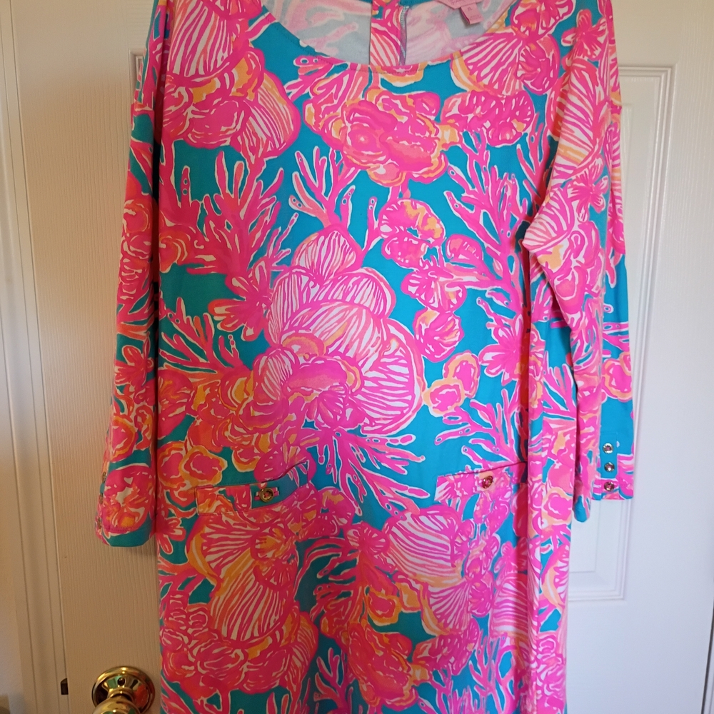 Lilly Pulitzer Turquoise Pink Floral Shift Dress